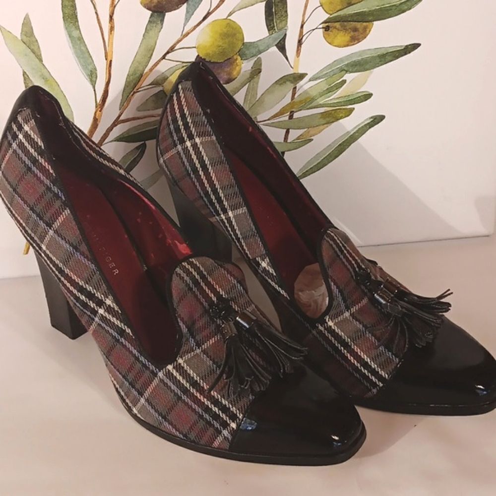 VINTAGE Tommy Hilfiger Plaid Heels. Retro. Elevated Grunge. Tassels.
